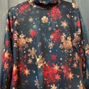 Festive Snowflake Print Turtleneck Top